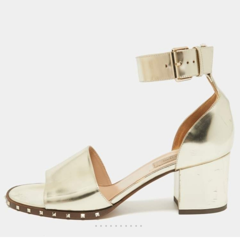 Valentino Gold Leather Soul Rockstud Ankle Strap Sandal